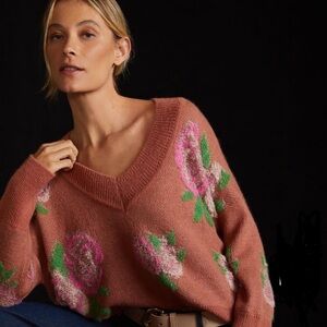 ANTHROPOLOGIE Floral V-Neck Sweater